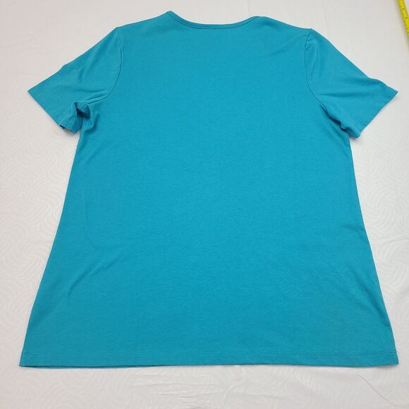 Coral Bay Womens Embellished V-Neck Blue Short Sleeve Top Size L - Picture 2 of 5